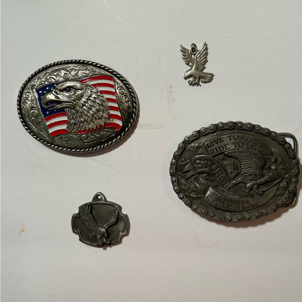 4-Pc. Eagle-Themed Belt Buckles (1 Ltd. Edition Sturgis) & Pendants (1 Siskiyou)